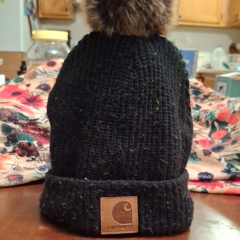 Carhartt Knit Hat with Brown Pom-Pom